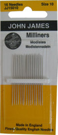 John James, Size 10 Milliners/Straw Needles, 16 needles, JJ15010