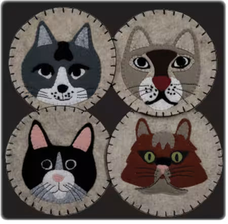 Rachel's of Greenfield - Cat Coasters Kit for 4 five inch coasters K0222