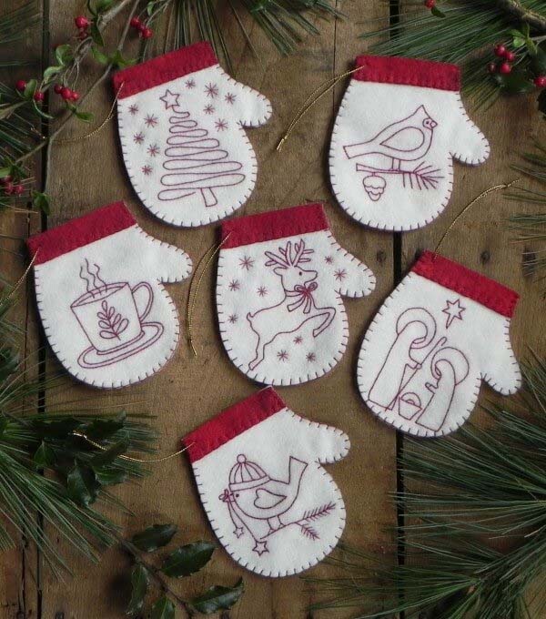 Rachel's of Greenfield - Redwork Mittens - Ornament Felt Kit