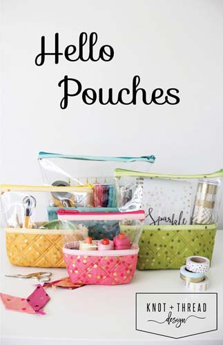 Hello Pouches - 4 Sizes - Zippered Clear Vinyl Top & Fabric Base by Knot