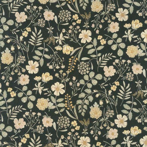 Smokey - Botanical - Charcoal - pale pink & white floral on dk gray CANVAS