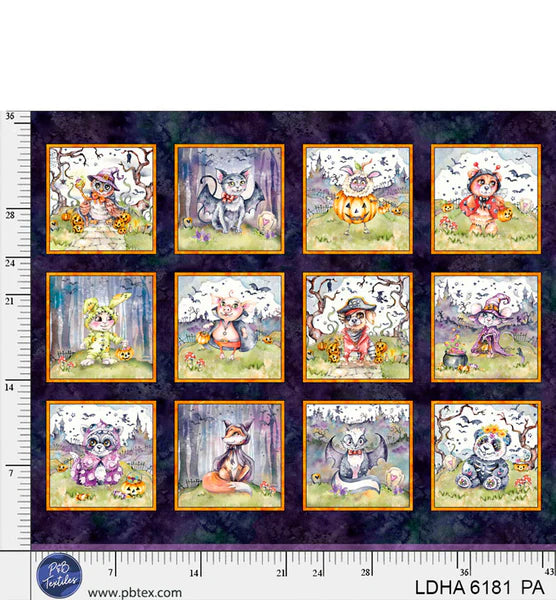 Little Darlings Halloween - 1 yard PANEL - 12 costumed animal blocks (164)