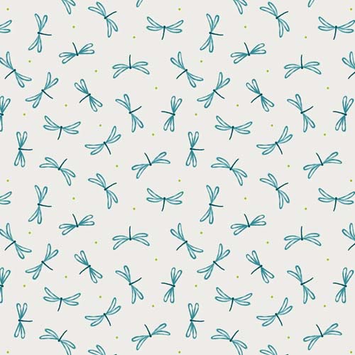 On The Lake - Dragonfly - cream - scattered blue dragonflies on cream