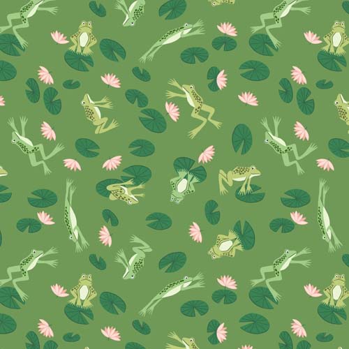 On The Lake - Frogs - Grassy Green - Frogs on green with lily pads