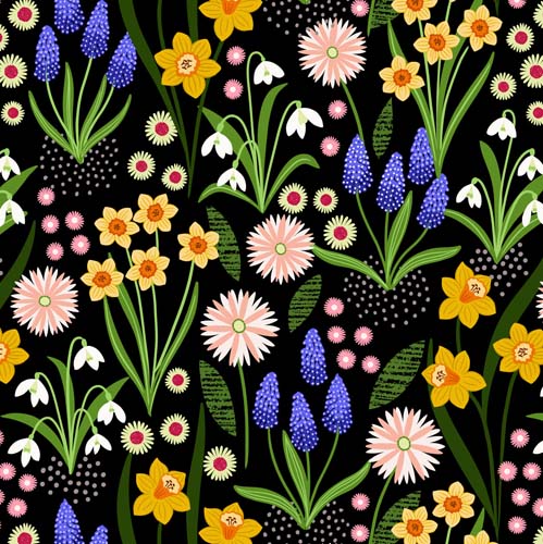 Spring Flowers - Flowers - Black - daffodils, snowdrops & hyacinths on black