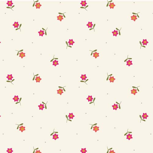 Hibiscus Hummingbird - Little flower dot - Cream - tossed pink flowers