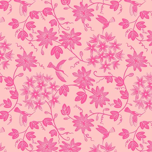 Hibiscus Hummingbird - Hummingbird mono - Pink - dark pink floral on lt. pink