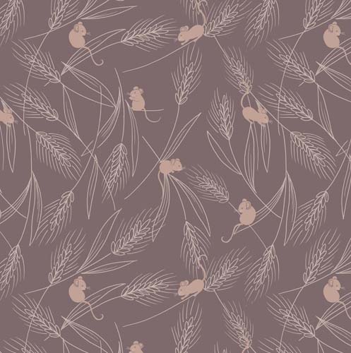 Autumn Fields - Barley Mice -Green - grain stalks on green w/ mice