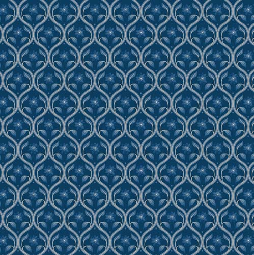 Brensham - Floral Trellis - DkBlue -  blue geometric floral on dark blue