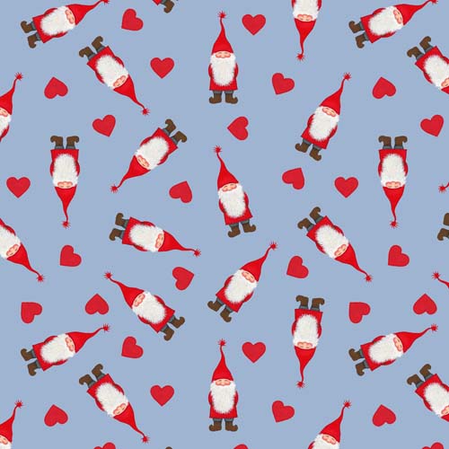 Tomtens Village - Tomten and hearts - Blue - tossed gnomes & hearts on blue
