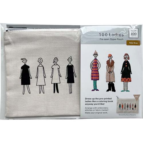 Lecien - 100 Ladies pre-sewn zipper pouch - Pale gray - to embroider