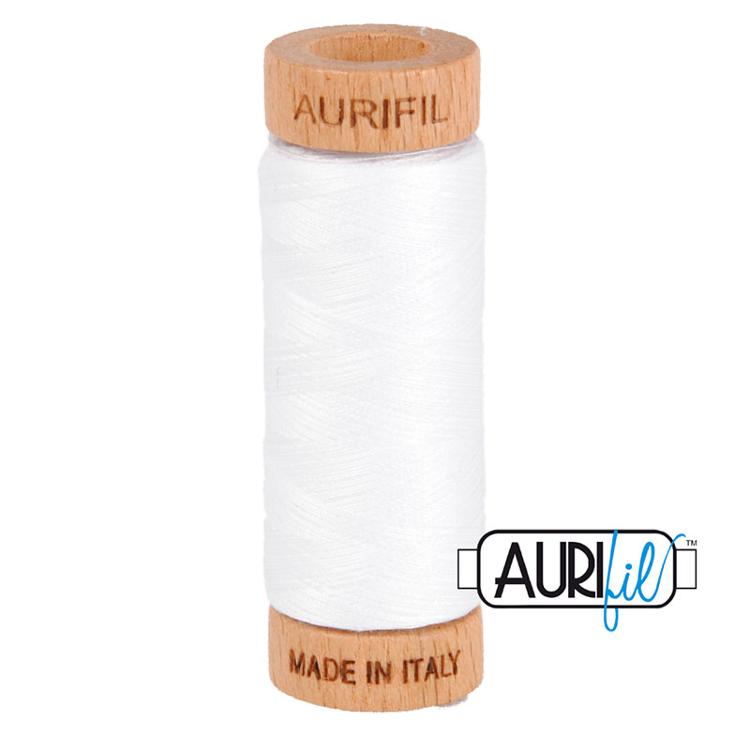 Cotton Mako Thread - 80wt 280m white, #2024  Aurifil