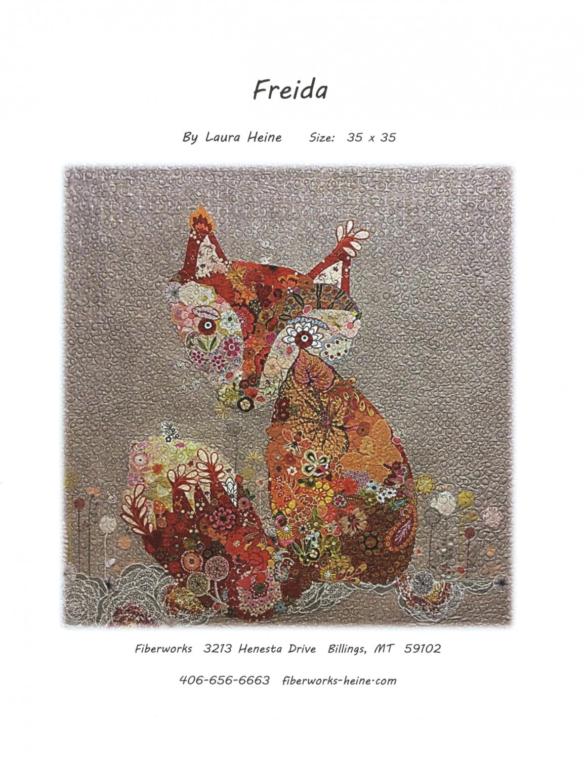 Freida Fox Henrietta Collage pattern by Laura Heine Fiberworks 35 wide x 35