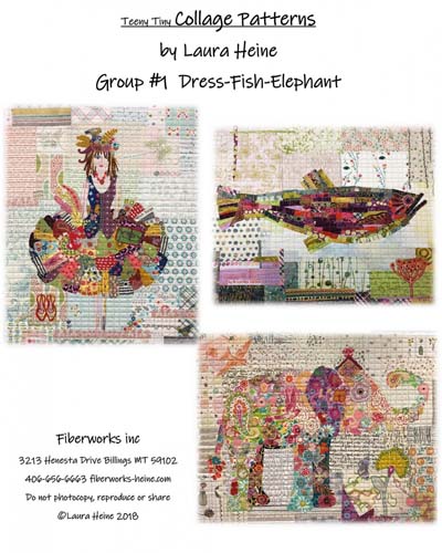 Teeny Tiny Collage Patterns - Group #1 Dress-Fish-Elephant-Finishes 16 X