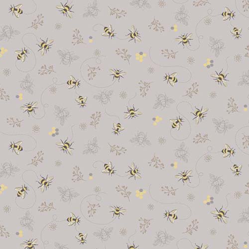 Honeycomb Garden - Busy Bees - Gray - bees & flowers on gray