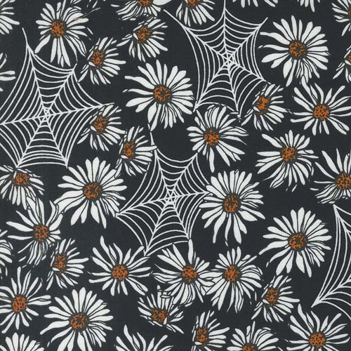Noir - Whispering Webs - Midnight/Pumpkin - white daisies & webs on black