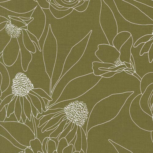 Botany - Etched Floral - Fern floral line drawings on green