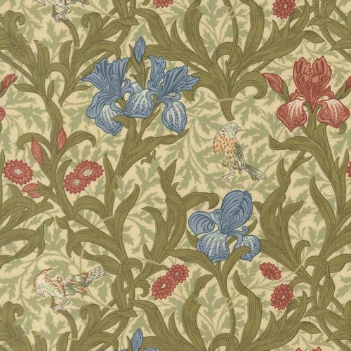 Morris Muse - Iris Florals - Parchment - Blue & red irises on cream