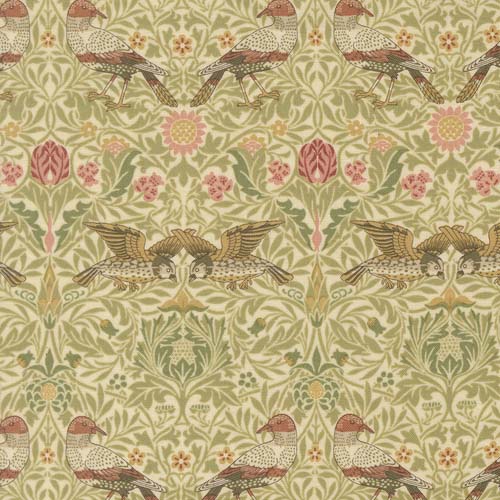 Morris Muse - Birds Damask - Parchment - Bird & floral damask on cream