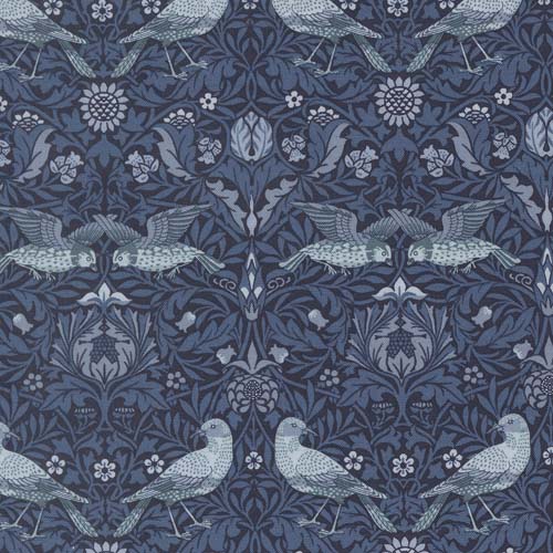 Morris Muse - Birds Damask - Twilight - Bird & floral damask on dark blue