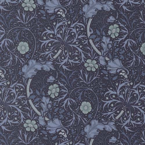 Morris Muse - Seaweed Florals- Twilight - Tone on tone blue floral on dark blue