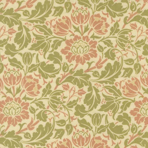 Morris Muse - Flowering Scroll- Parchment - Dusty rose & green floral on cream