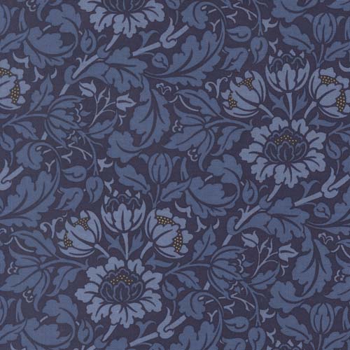 Morris Muse - Flowering Scroll- Twilight - Tone on tone blue floral on navy