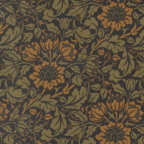 Morris Muse - Flowering Scroll- Ebony - Gold & green floral on black