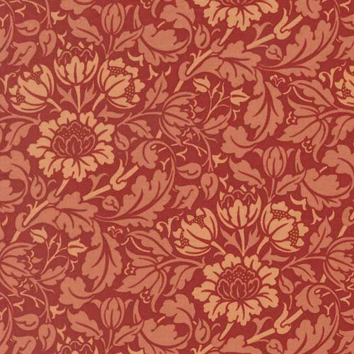 Morris Muse - Flowering Scroll- Russet - Tone on tone floral on dk red