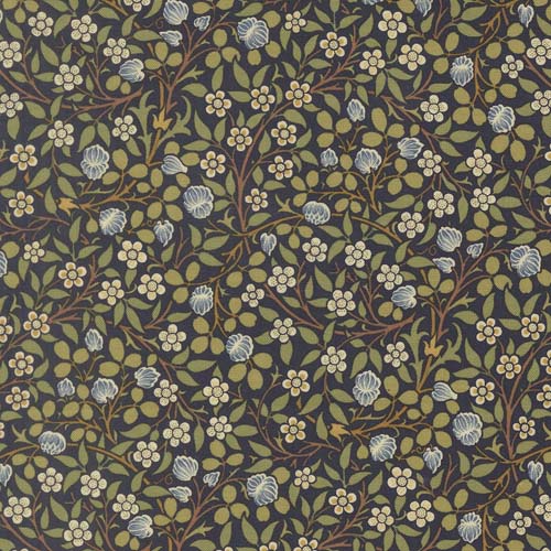 Morris Muse - Small Clover - Twilight - Blue & white floral on dk blue