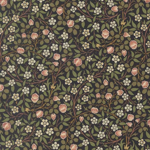 Morris Muse - Small Clover - Ebony - White & pink floral on black