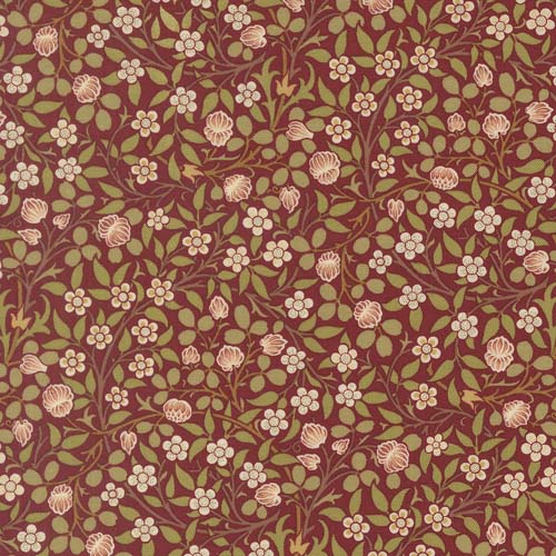 Morris Muse - Small Clover - Russet - Pink & white floral on red