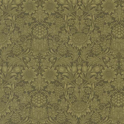 Morris Muse - Sunflower Damask - Sage - Tone on tone green floral damask