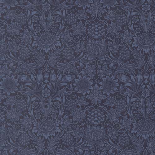 Morris Muse - Sunflower Damask - Twilight - Tone on tone blue floral damask