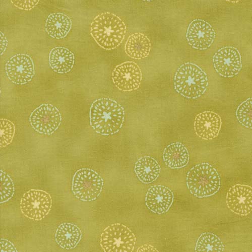 Flirtation - Blooming - Zest -aqua & yellow blooms on yellow green w/gold