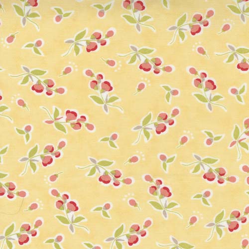 Fresh Fig Favorites - Sprigs - Yellow - small pink rosebud sprig on yellow