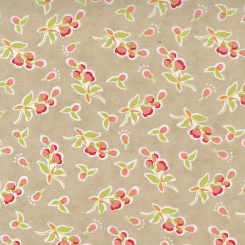 Fresh Fig Favorites - Sprigs - Linen - small pink rosebud sprig on tan