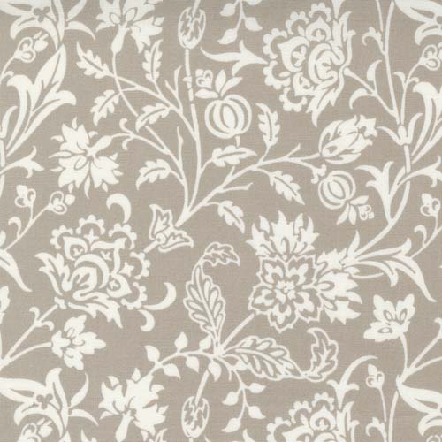 Pumpkins Blossoms - PumpkinVine Damask - Pebble - cream blossoms on grey