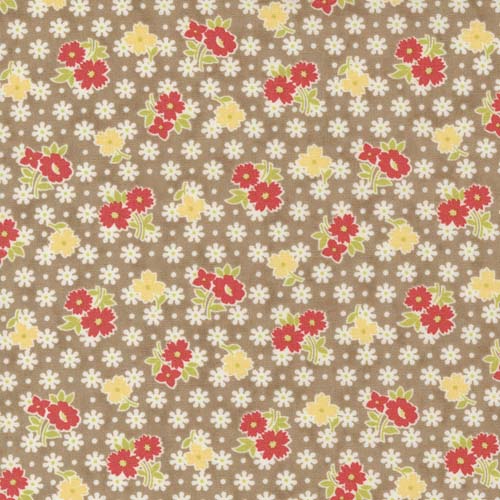 Stitched - Bloomers - Slate - Small floral - coral & yellow flowers on dark tan