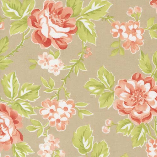 Jelly and Jam - Summer Bloomers - Pie Crust - Tan - Large floral on tan