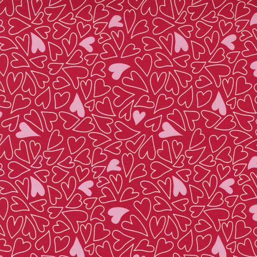 Holiday Love - Pink Hearts & White outline hearts on Sweetheart Red