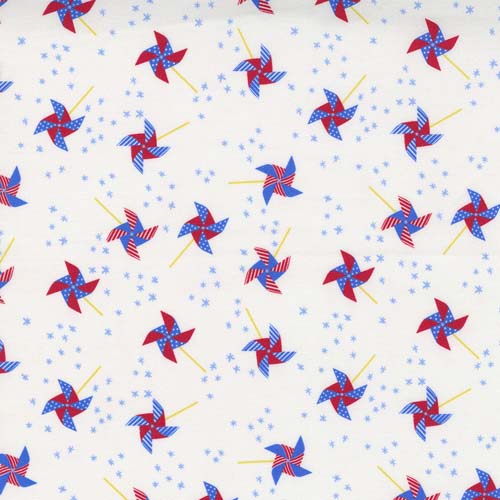 Holiday Americana - Pinwheel - White - scattered blue and red pinwheels on white