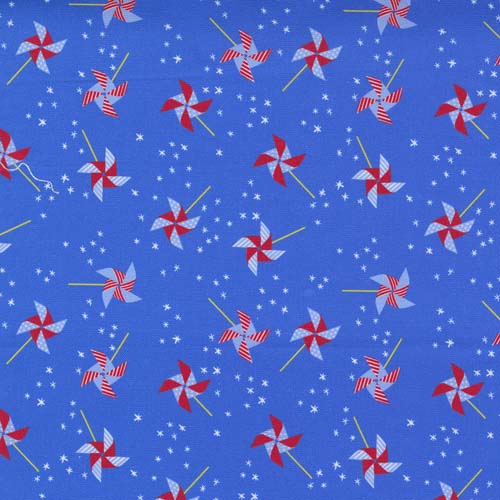 Holiday Americana - Pinwheel - Blue - scattered blue and red pinwheels on blue