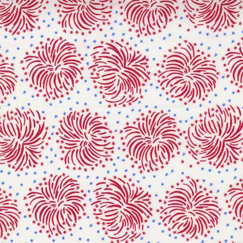Holiday Americana - Fireworks- White - Red firework burst with red and blue sta