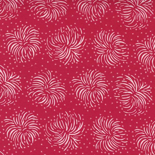 Holiday Americana - Fireworks- Red - White firework burst on red