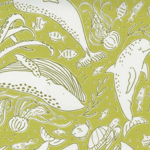 The Sea And Me - Ocean friends- seaweed green - white sea creatures on green