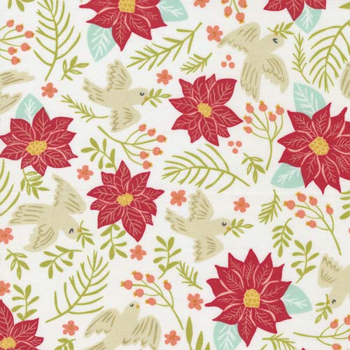 Joyful Joyful - Peace - Cream- Poinsettia & Doves - red flowers & cream doves