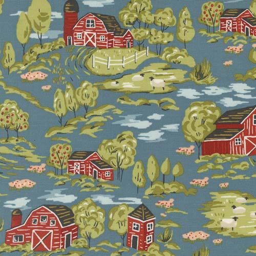 Farmstead - Vintage Farm -Dark Blue - Multicolor farm Scenic on blue