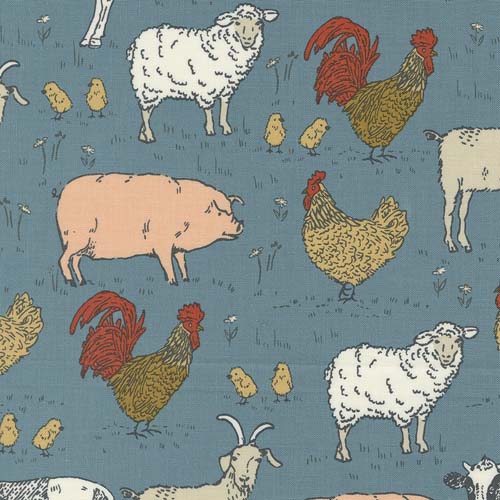 Farmstead - Farm Animals - Overalls - pigs, sheep & chickens on blue