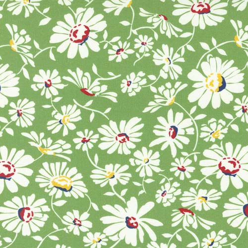 Sweet Melodies - Daisies -Green- white daisies on green- 30's reproduction